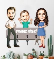 eJOYA Kişiye Özel Karikatür Fotoğraflı Aile Temalı Anahtarlık Askısı 113233