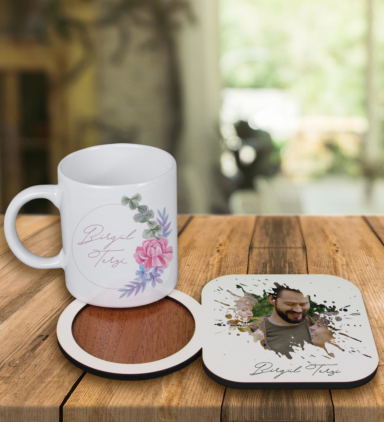 eJOYA Kişiye Özel Tasarım Kupa Bardak Ve Fotoğraflı Ahşap Bardak Altlığı 99395