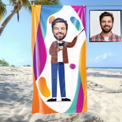 eJOYA Kişiye Özel Karikatür Fotoğraflı Öğretmen Plaj Ve Spor Havlusu 115024