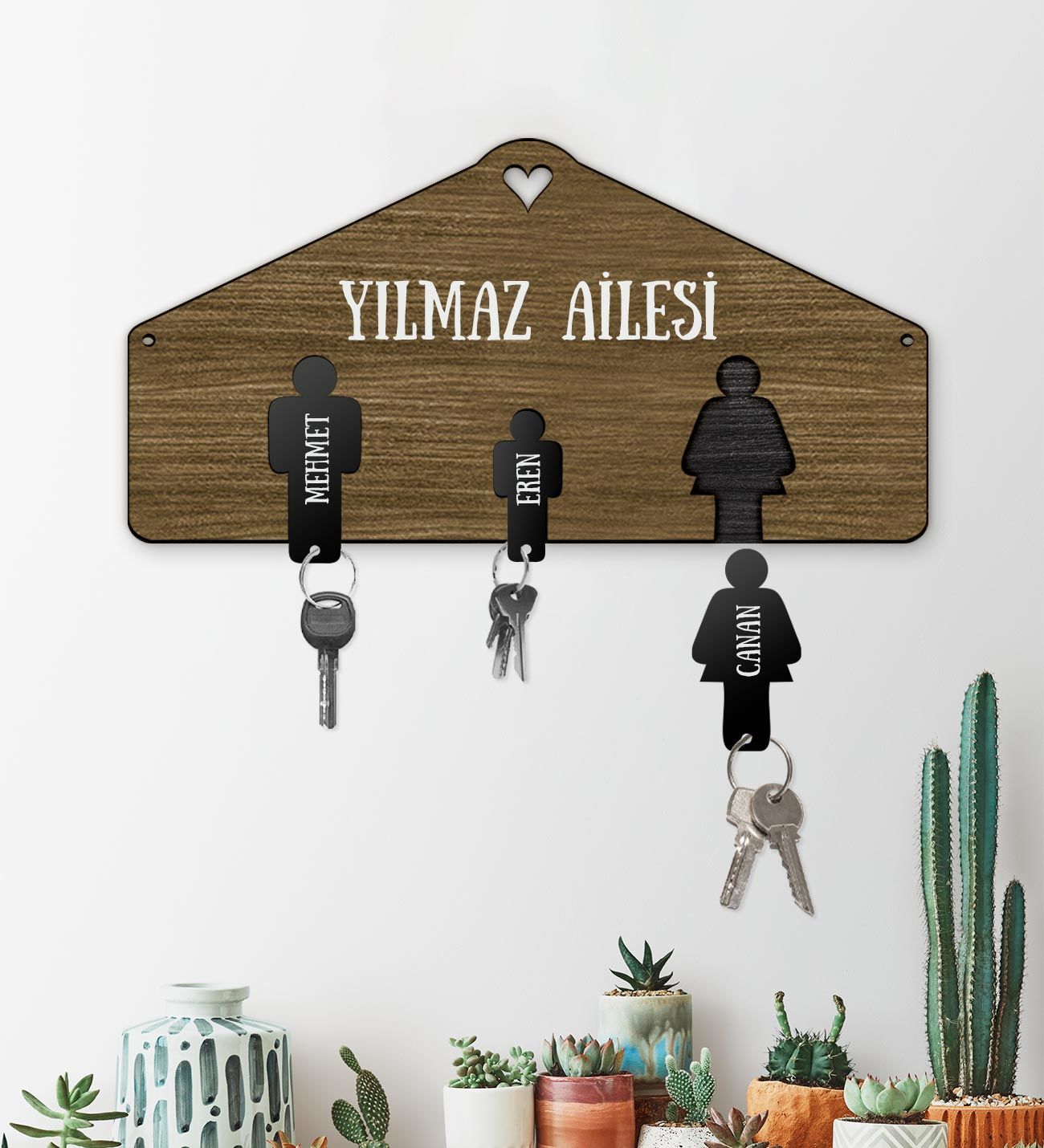 eJOYA Kişiye Özel Aile Temalı Pleksi Anahtarlık & Ahşap Anahtarlık Askısı 113264