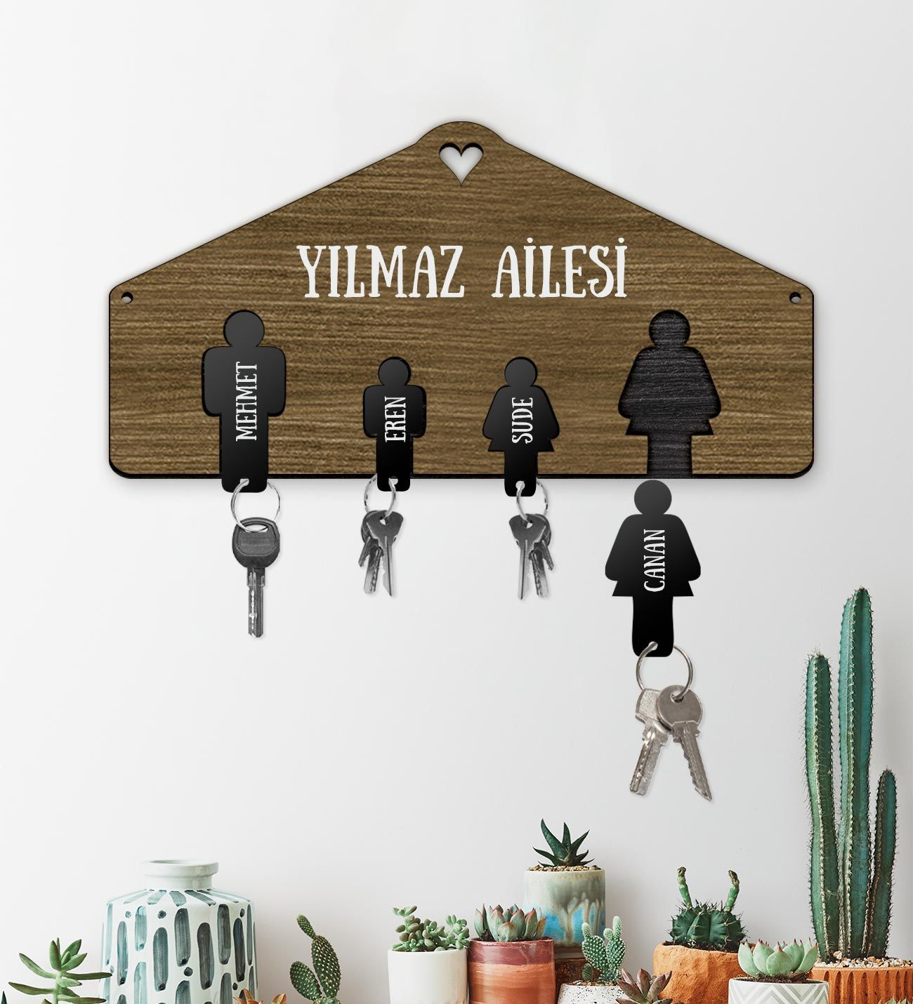 eJOYA Kişiye Özel Aile Temalı Pleksi Anahtarlık & Ahşap Anahtarlık Askısı 113265