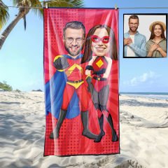 eJOYA Kişiye Özel Karikatür Fotoğraflı Kahraman Çift Plaj Ve Spor Havlusu 115027