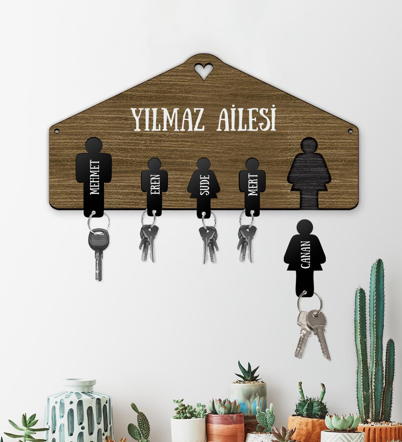 eJOYA Kişiye Özel Aile Temalı Pleksi Anahtarlık & Ahşap Anahtarlık Askısı 113266