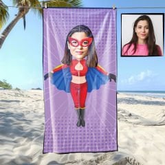 eJOYA Kişiye Özel Karikatür Fotoğraflı Super Kadın Plaj Ve Spor Havlusu 115030