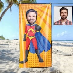 eJOYA Kişiye Özel Karikatür Fotoğraflı Super Adam Plaj Ve Spor Havlusu 115031