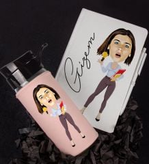 eJOYA Kişiye Özel Karikatür Tasarım Defter Kalem Ve Matara Hediye Seti 96406