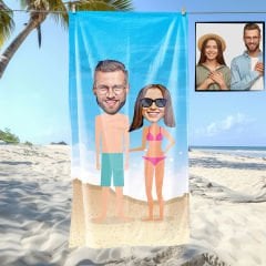 eJOYA Kişiye Özel Karikatür Fotoğraflı Tatilci Çift Plaj Ve Spor Havlusu 115036