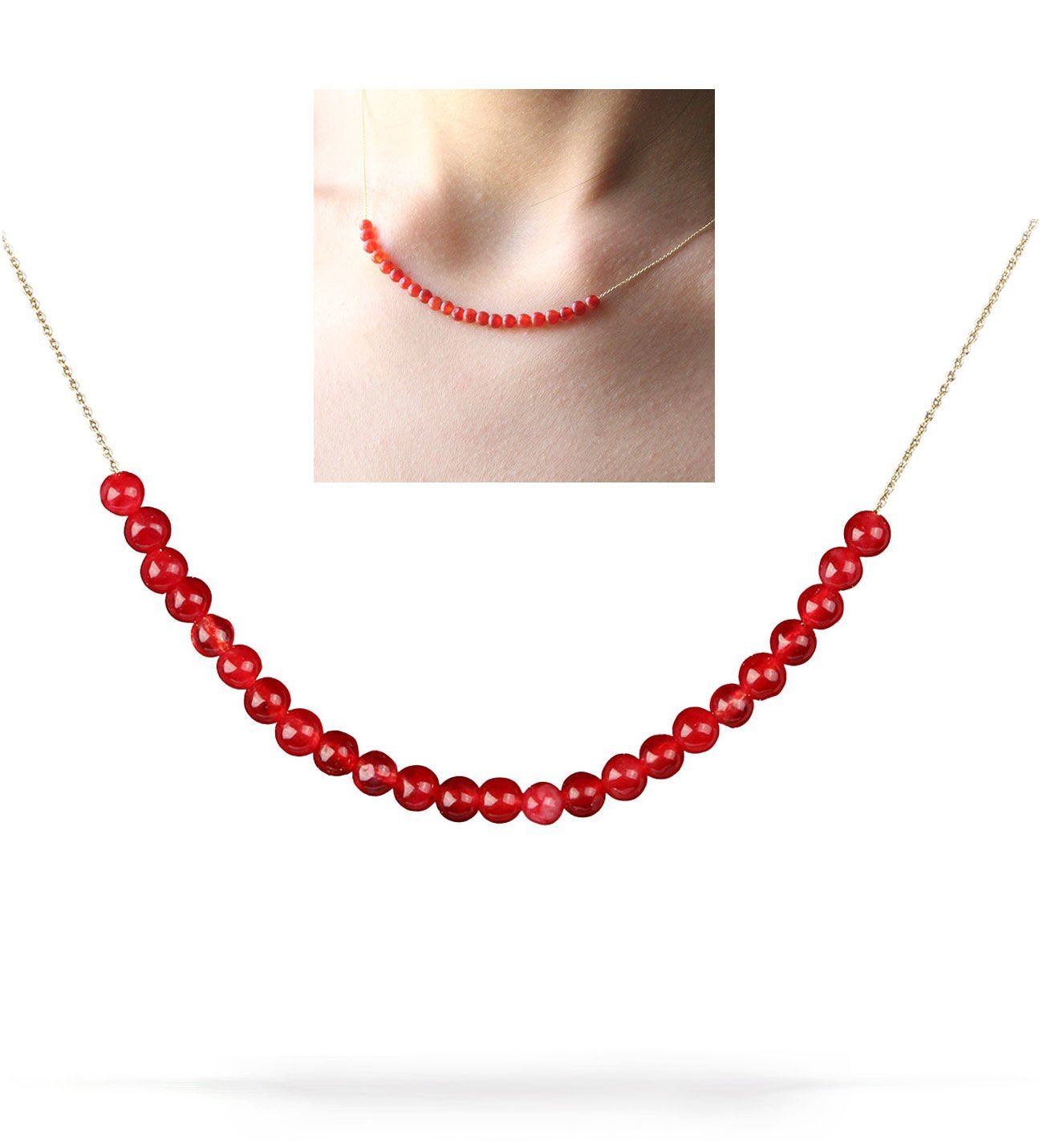 eJOYA Doğal Kırmızı Akik Taşlı Altın Kolye 77495