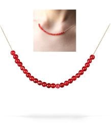 eJOYA Doğal Kırmızı Akik Taşlı Altın Kolye 77495