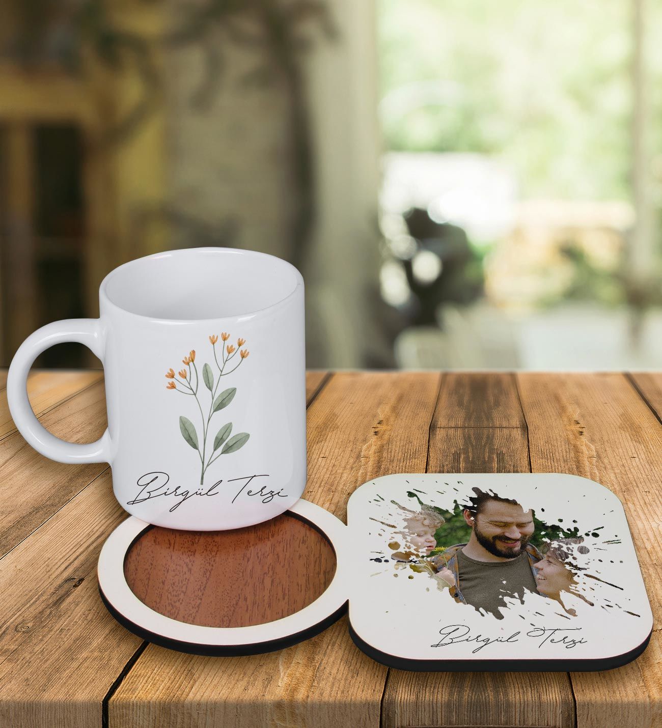 eJOYA Kişiye Özel Tasarım Kupa Bardak Ve Fotoğraflı Ahşap Bardak Altlığı 99409