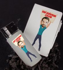eJOYA Kişiye Özel Karikatür Tasarım Defter Kalem Ve Matara Hediye Seti 96412