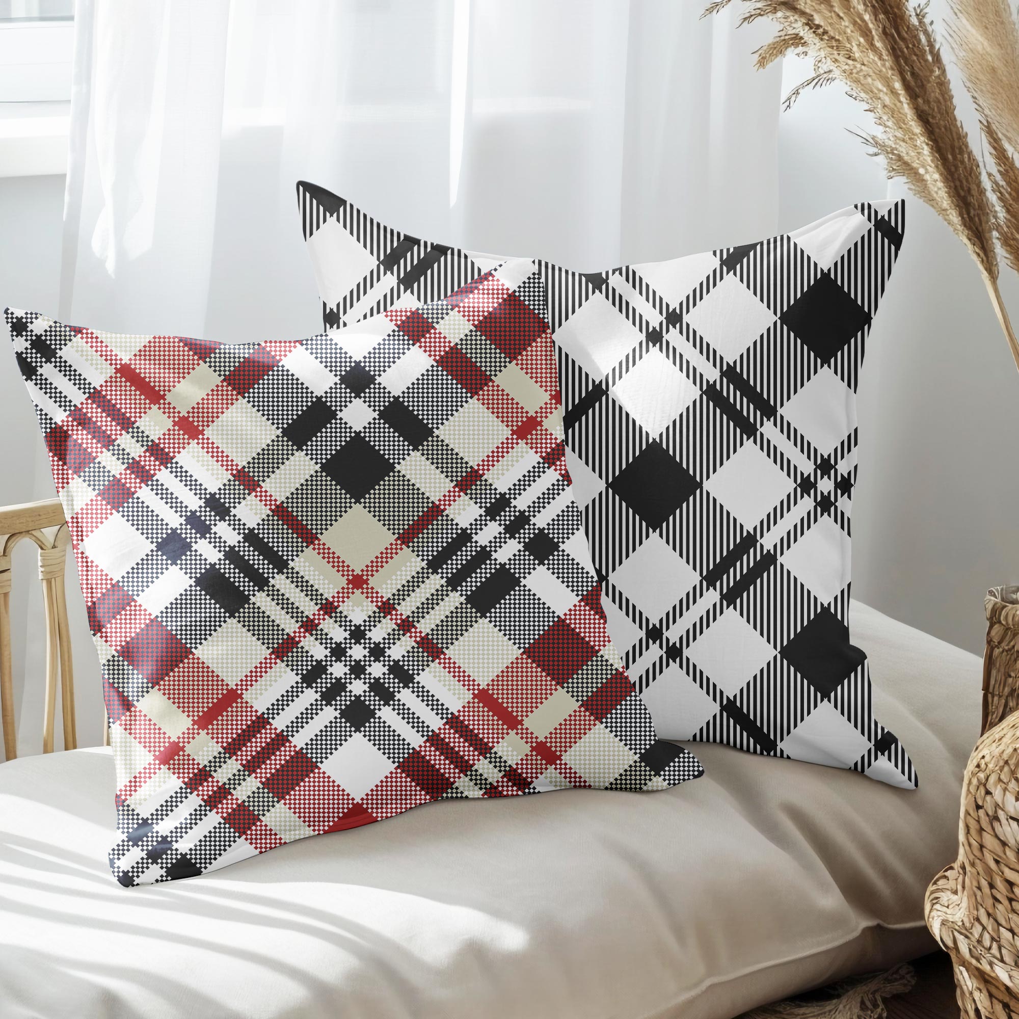 eJOYA Ekose Tasarımlı 2'li Yastık İçi Ve Kırlent Kılıfı 45cm 113417