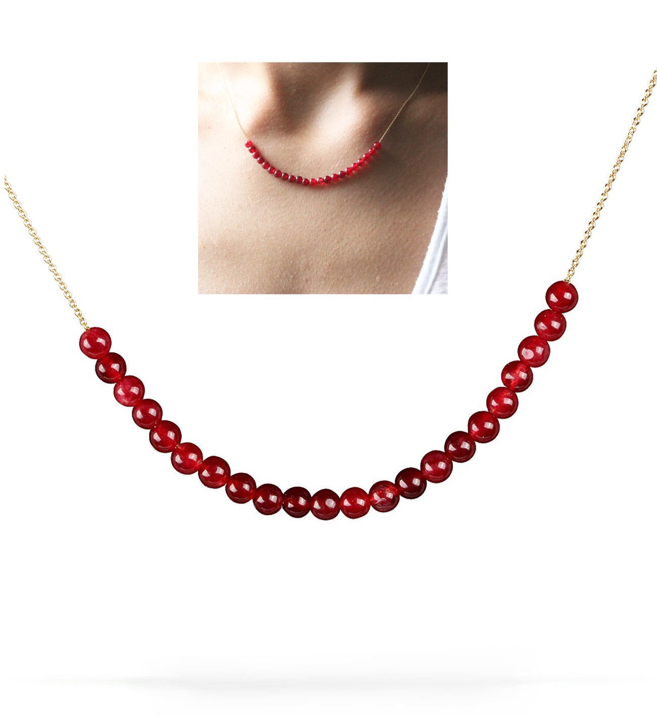 eJOYA Doğal Kızıl Akik Taşlı Altın Kolye 77502