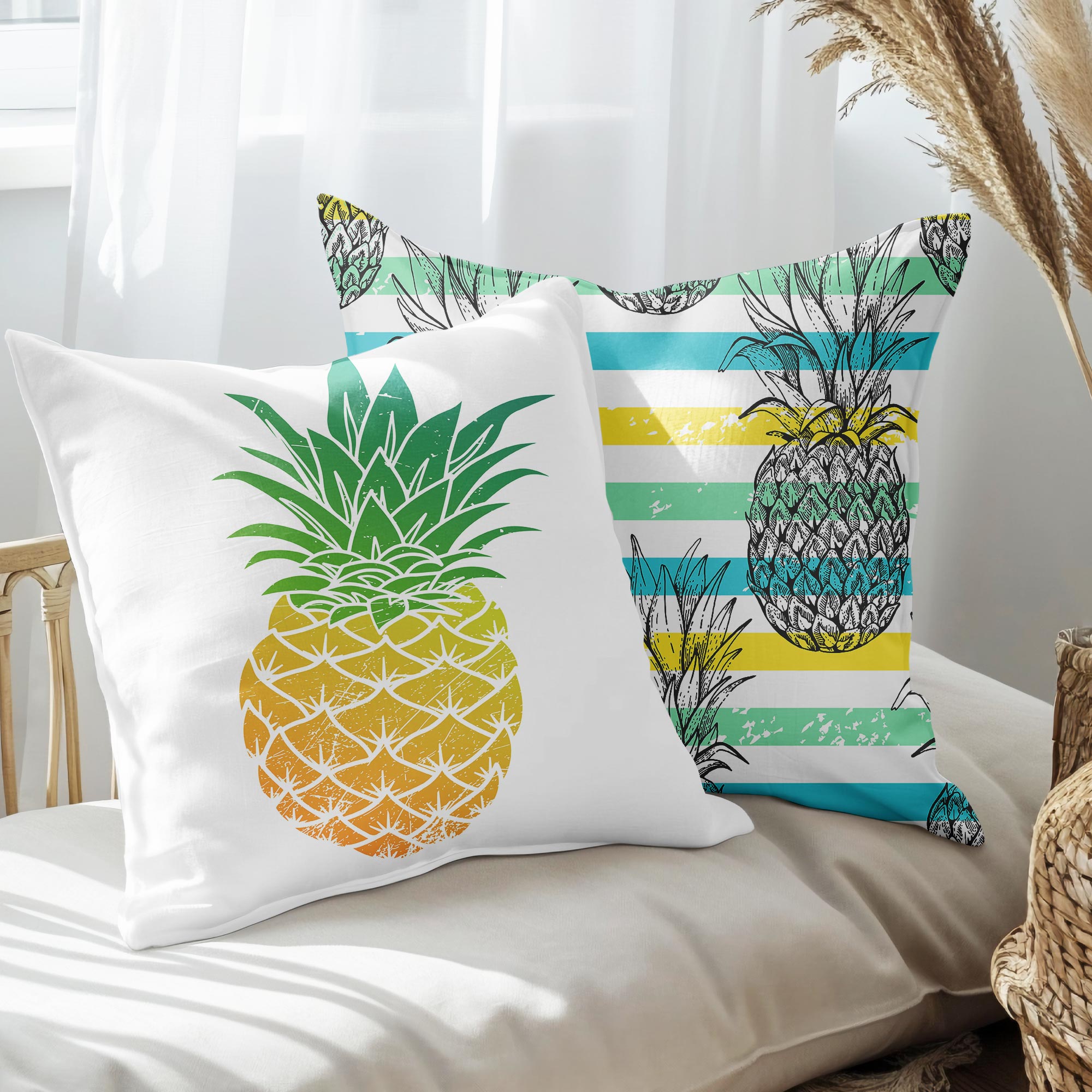 eJOYA Ananas Tasarımlı 2'li Yastık İçi Ve Kırlent Kılıfı 45cm 113420