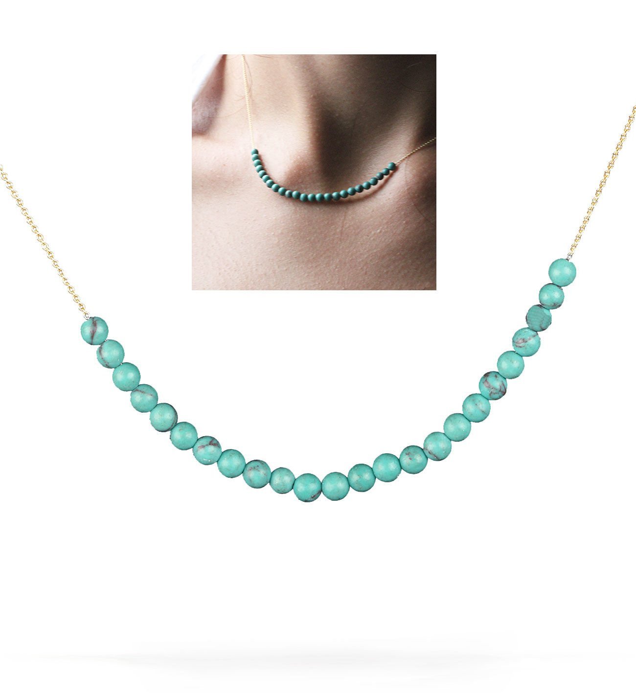 eJOYA Doğal Turquaz Taşlı Altın Kolye 77504