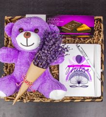 eJOYA Kişiye Özel Defter Kalem & Lavantalı Peluş Ayı & Choco Biscuit Hediye Kutusu 111791