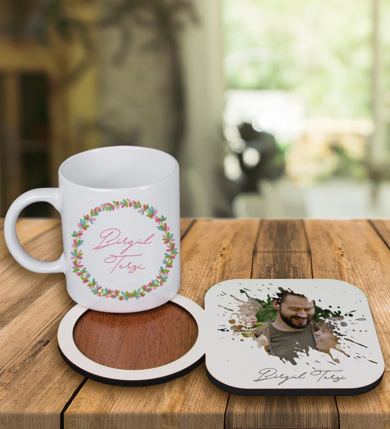 eJOYA Kişiye Özel Tasarım Kupa Bardak Ve Fotoğraflı Ahşap Bardak Altlığı 99417