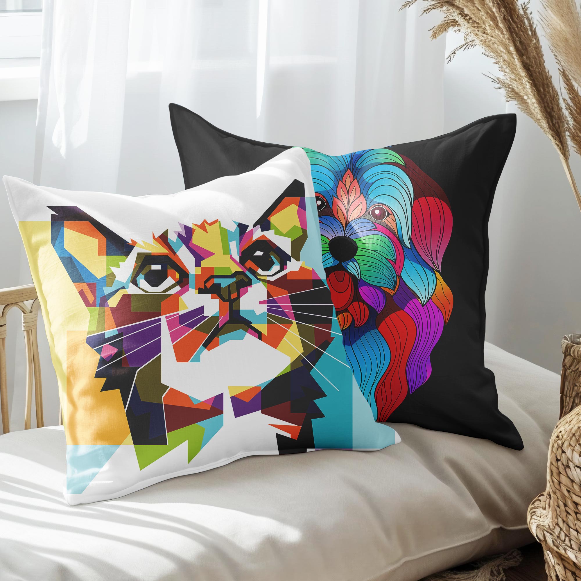 eJOYA Kedi Ve Köpek Tasarımlı 2'li Yastık İçi Ve Kırlent Kılıfı 45cm 113424