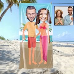 eJOYA Kişiye Özel Karikatür Fotoğraflı Sevgili Çift Tatilde Plaj Ve Spor Havlusu 115049