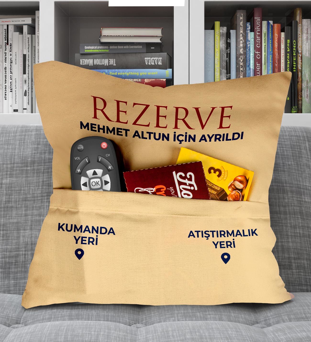 eJOYA Kişiye Özel Tasarım Atıştırmalık Ve Kumanda Cepli Yastık 111588