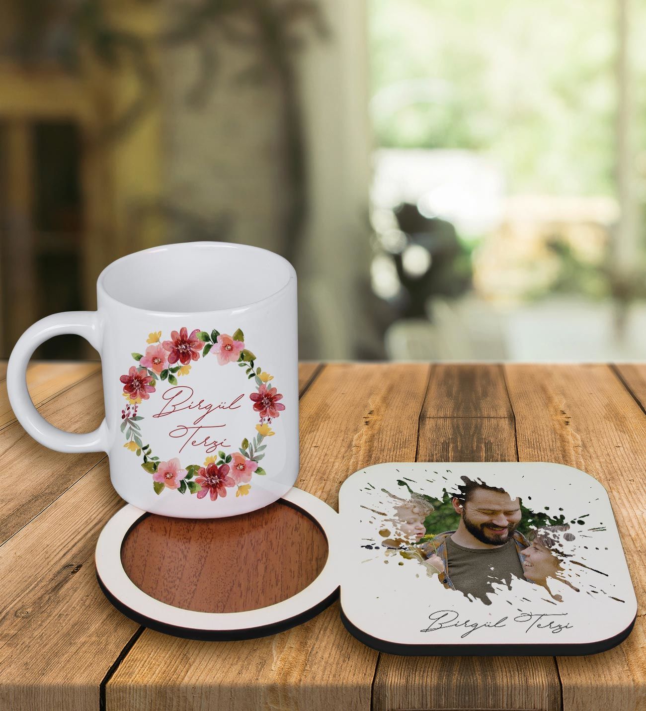 eJOYA Kişiye Özel Tasarım Kupa Bardak Ve Fotoğraflı Ahşap Bardak Altlığı 99423