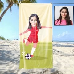 eJOYA Kişiye Özel Karikatür Fotoğraflı Futbolcu Kız Plaj Ve Spor Havlusu 115052
