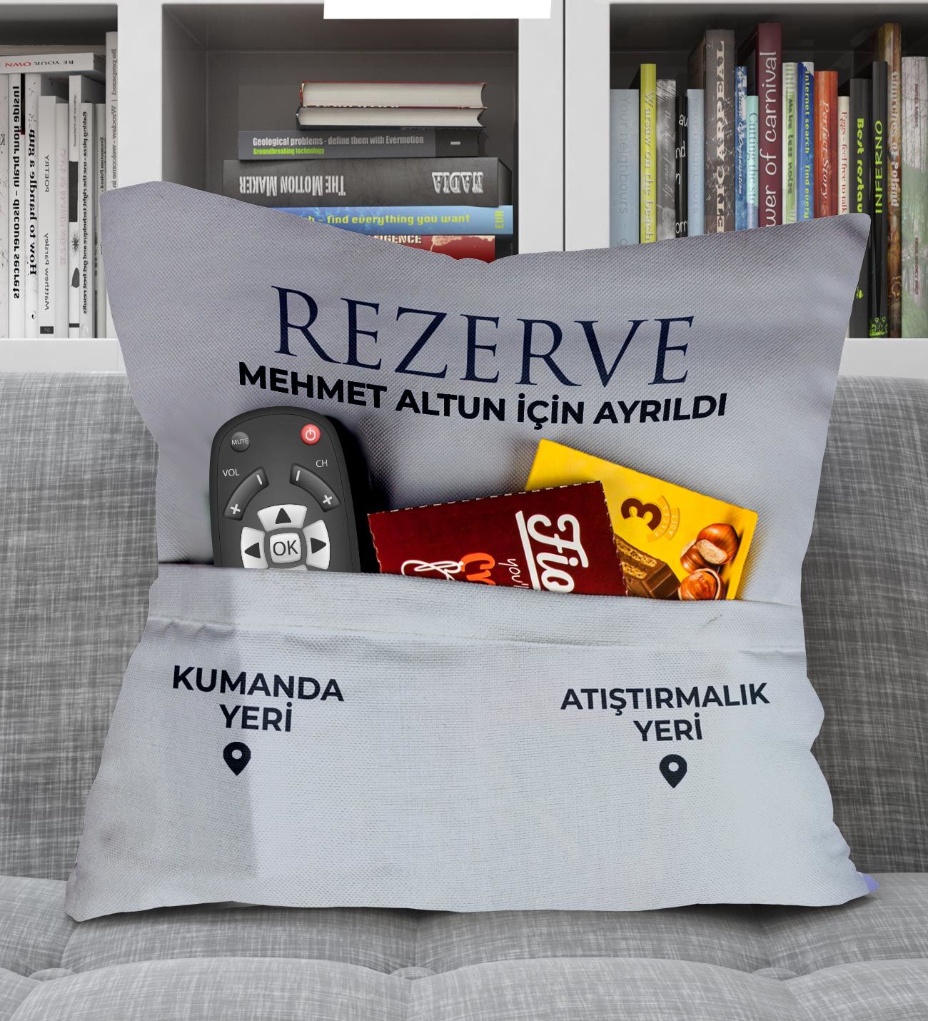 eJOYA Kişiye Özel Tasarım Atıştırmalık Ve Kumanda Cepli Yastık 111589