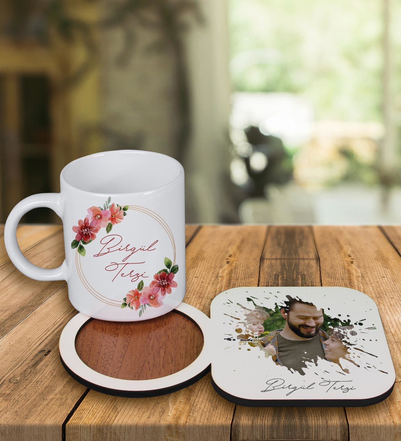 eJOYA Kişiye Özel Tasarım Kupa Bardak Ve Fotoğraflı Ahşap Bardak Altlığı 99425