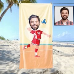 eJOYA Kişiye Özel Karikatür Fotoğraflı Valeybolcu Plaj Ve Spor Havlusu 115055
