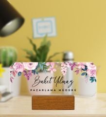 eJOYA Kişiye Özel Çiçek Tasarım Doğal Ağaç Masaüstü İsimlik 111077