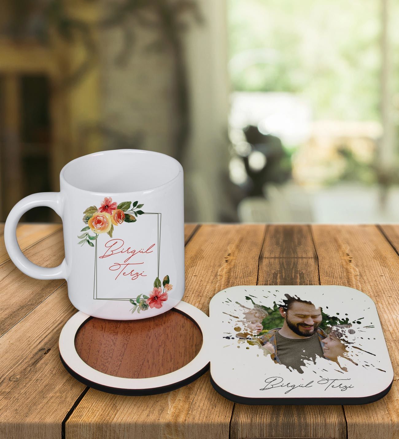 eJOYA Kişiye Özel Tasarım Kupa Bardak Ve Fotoğraflı Ahşap Bardak Altlığı 99429