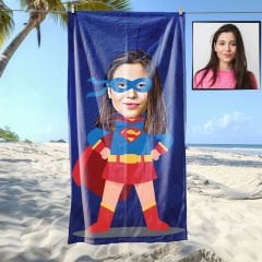 eJOYA Kişiye Özel Karikatür Fotoğraflı Super Kız Plaj Ve Spor Havlusu 115058