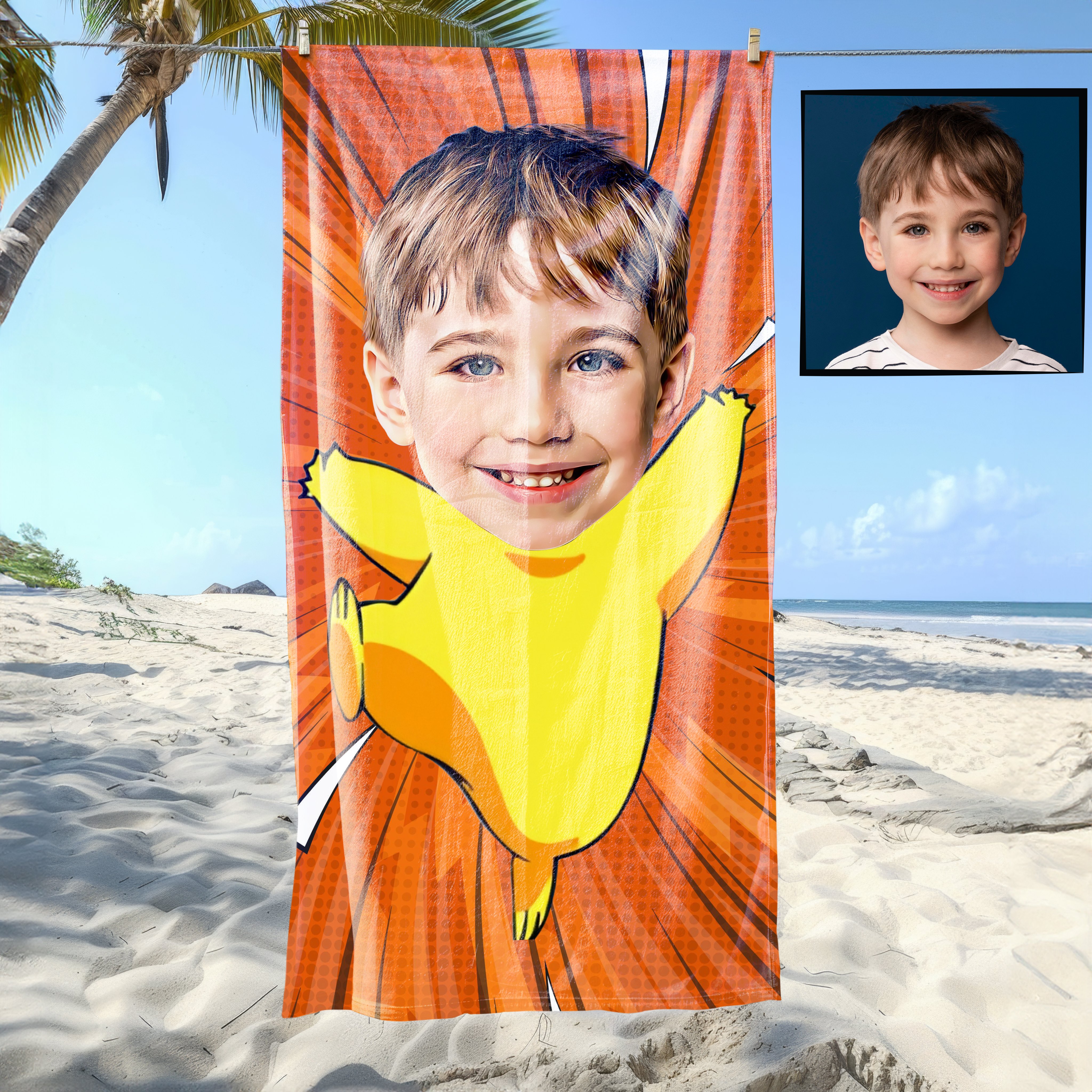 eJOYA Kişiye Özel Karikatür Fotoğraflı Çizgi Karakter Plaj ve Banyo Havlusu 115664