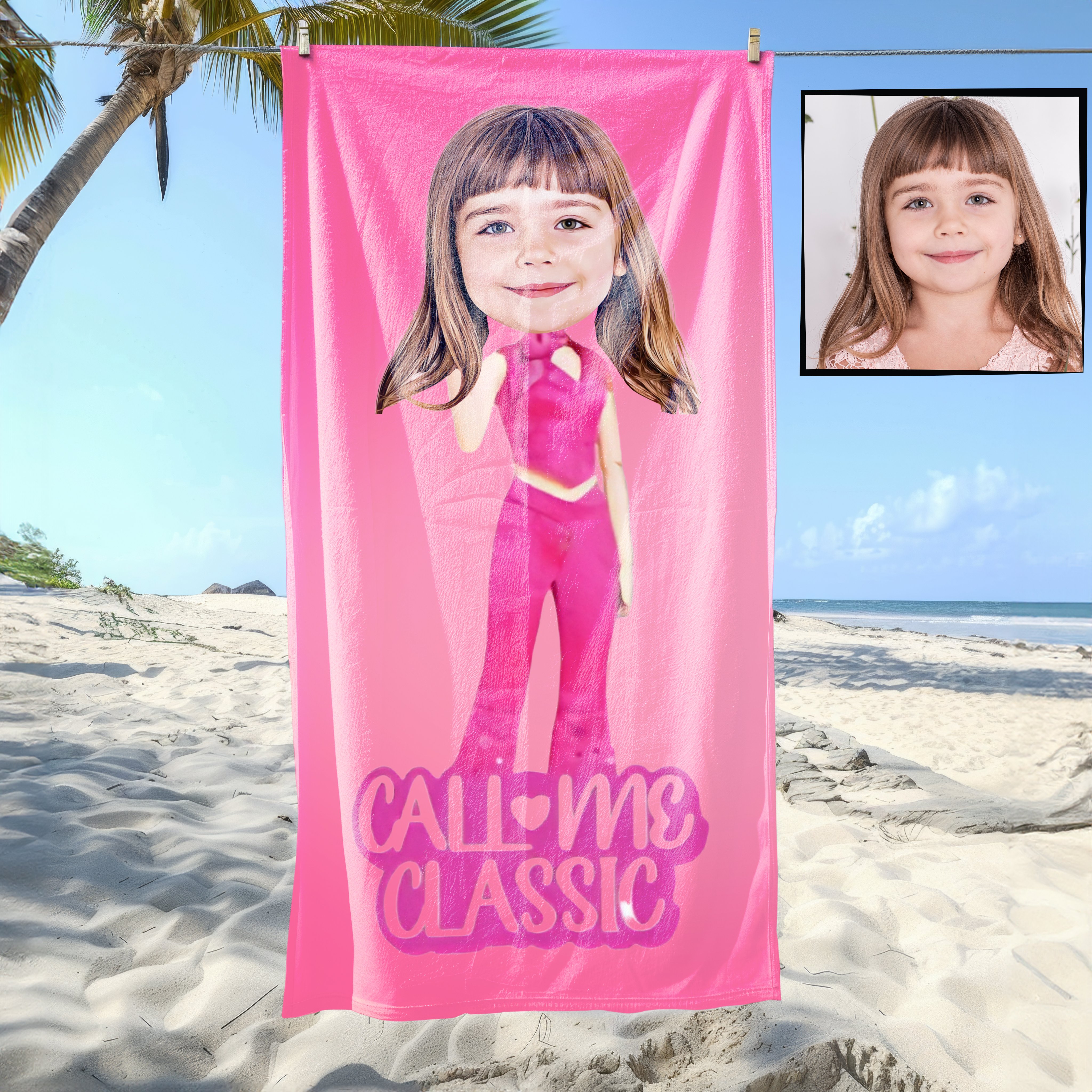 eJOYA Kişiye Özel Karikatür Fotoğraflı Barbie Plaj ve Banyo Havlusu 115667