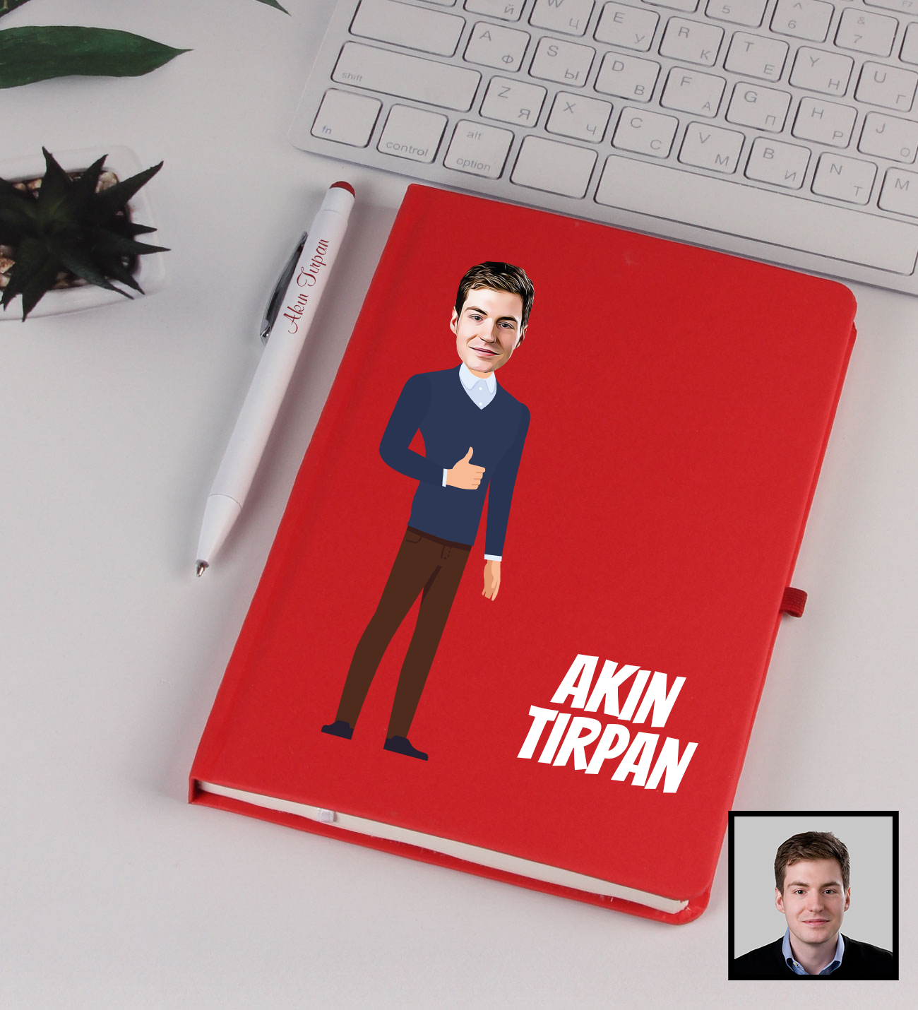 eJOYA Kişiye Özel Karikatür Tasarım Centilmen Defter Kalem Seti 91356