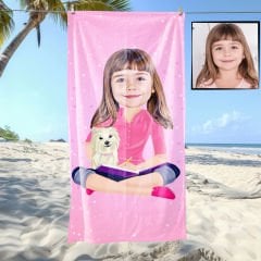eJOYA Kişiye Özel Karikatür Fotoğraflı Barbie Plaj ve Banyo Havlusu 115670