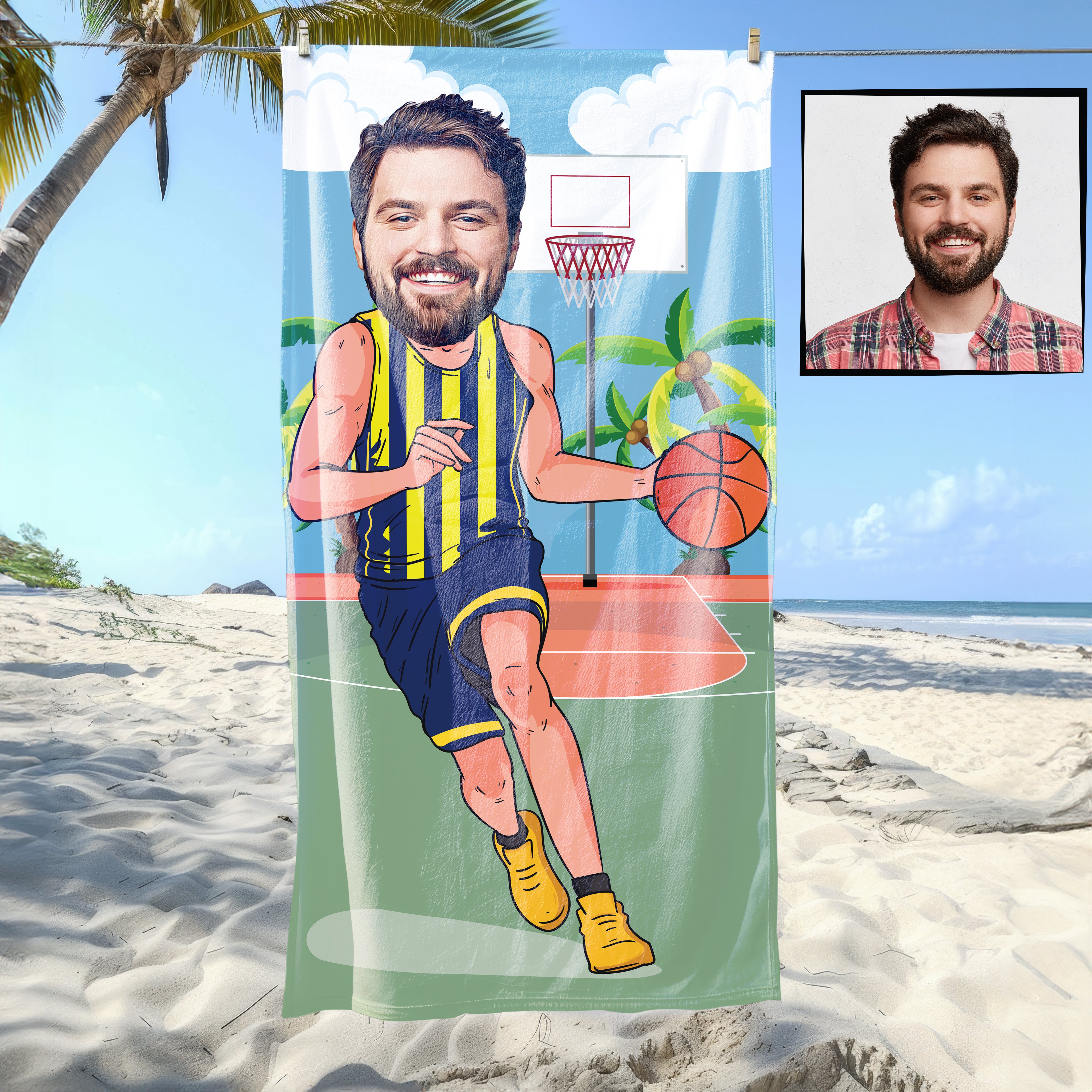 eJOYA Kişiye Özel Karikatür Fotoğraflı Taraftar Basketbocu Plaj Ve Spor Havlusu 115067
