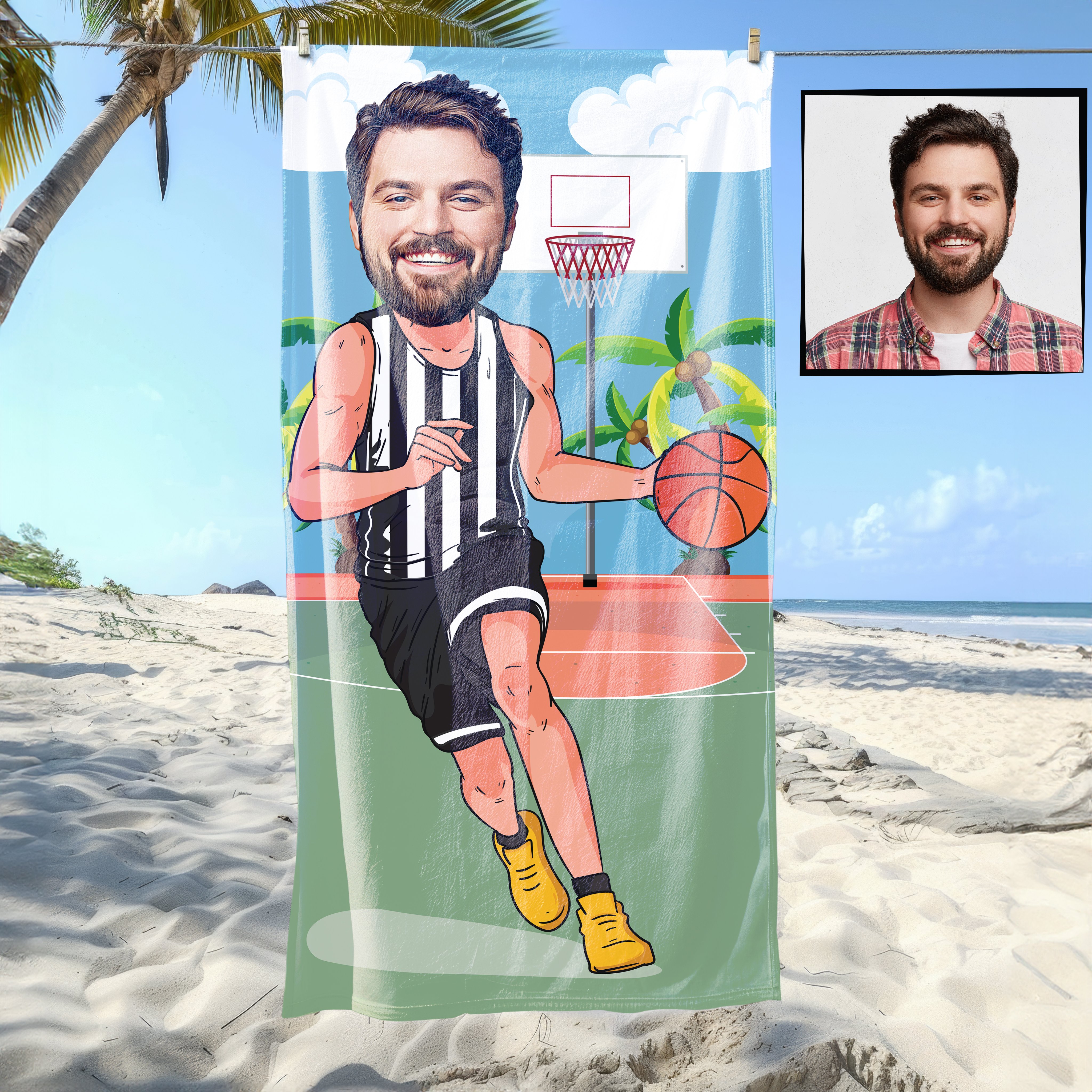 eJOYA Kişiye Özel Karikatür Fotoğraflı Taraftar Basketbocu Plaj Ve Spor Havlusu 115068