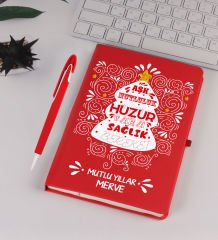 eJOYA Kişiye Özel Yeni Yıl Dilekleri Yılbaşı Ağacı Kırmızı Defter Kalem Seti 91727