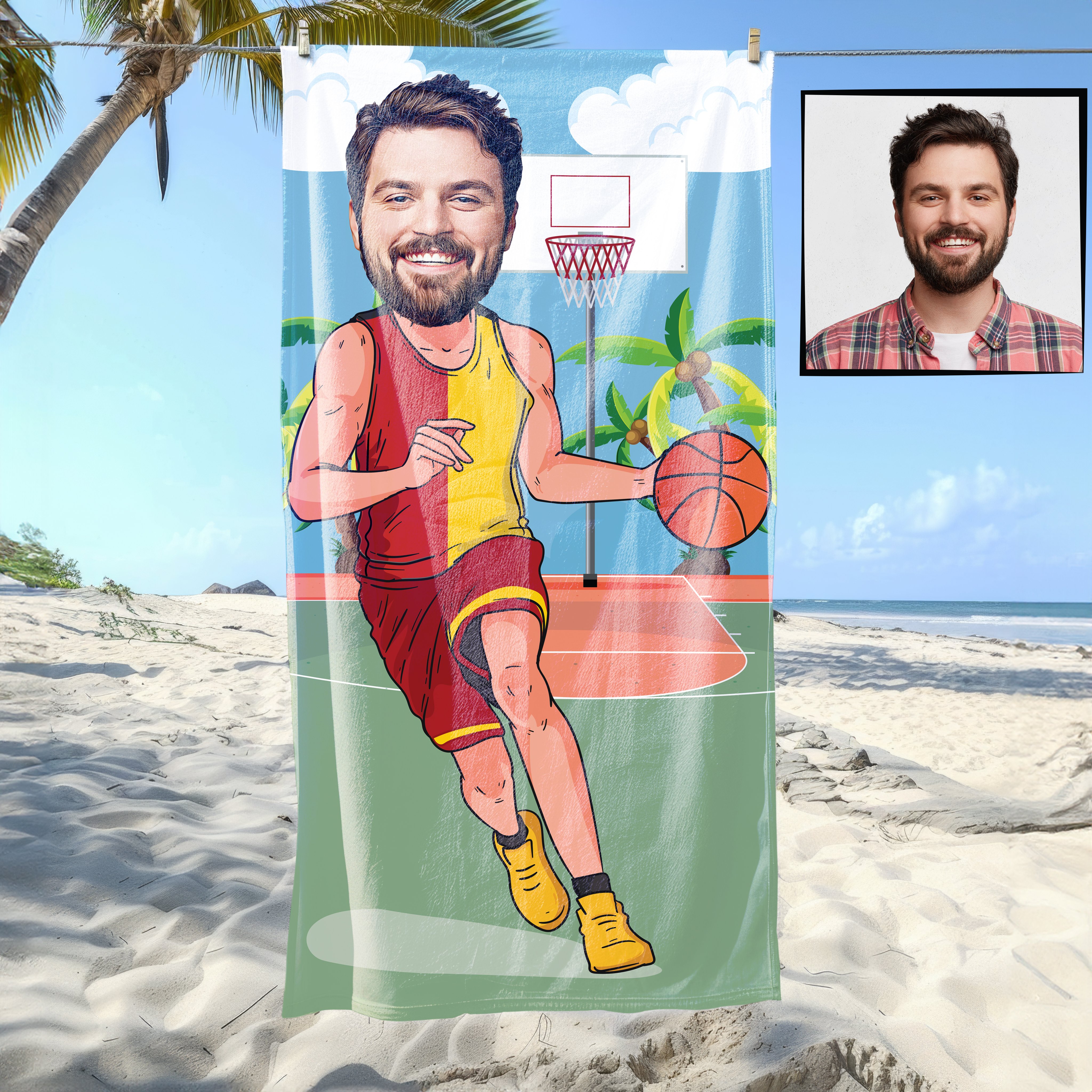 eJOYA Kişiye Özel Karikatür Fotoğraflı Taraftar Basketbocu Plaj Ve Spor Havlusu 115069
