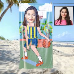 eJOYA Kişiye Özel Karikatür Fotoğraflı  Basketboldu Kız Plaj Ve Spor Havlusu 115070