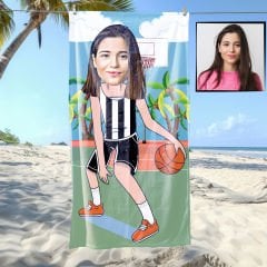 eJOYA Kişiye Özel Karikatür Fotoğraflı  Basketboldu Kız Plaj Ve Spor Havlusu 115071