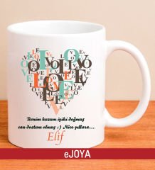 eJOYA Kişiye Özel Kalpli Love Kupa Bardak 80022