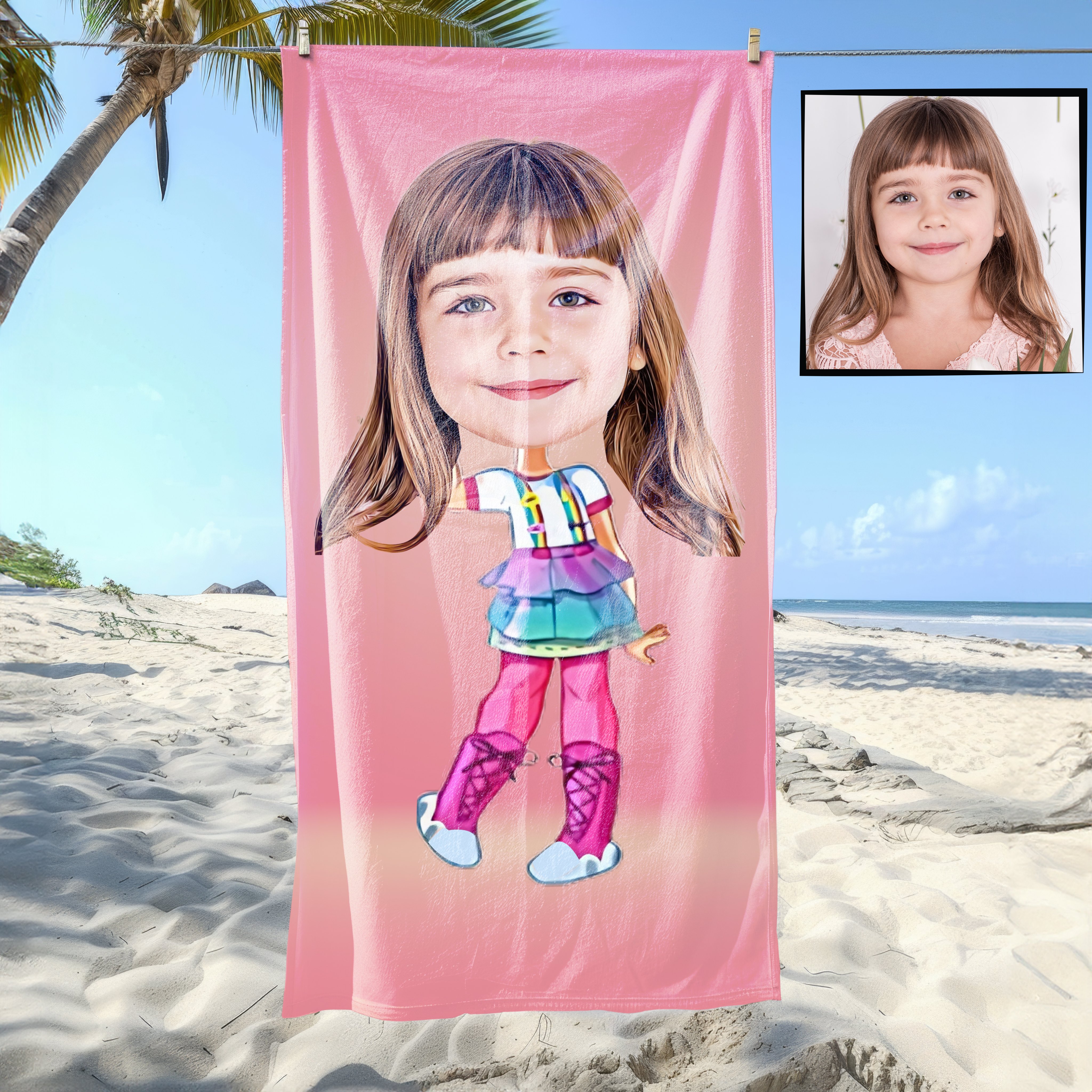 eJOYA Kişiye Özel Karikatür Fotoğraflı Barbie Plaj ve Banyo Havlusu 115675