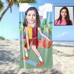 eJOYA Kişiye Özel Karikatür Fotoğraflı  Basketboldu Kız Plaj Ve Spor Havlusu 115072