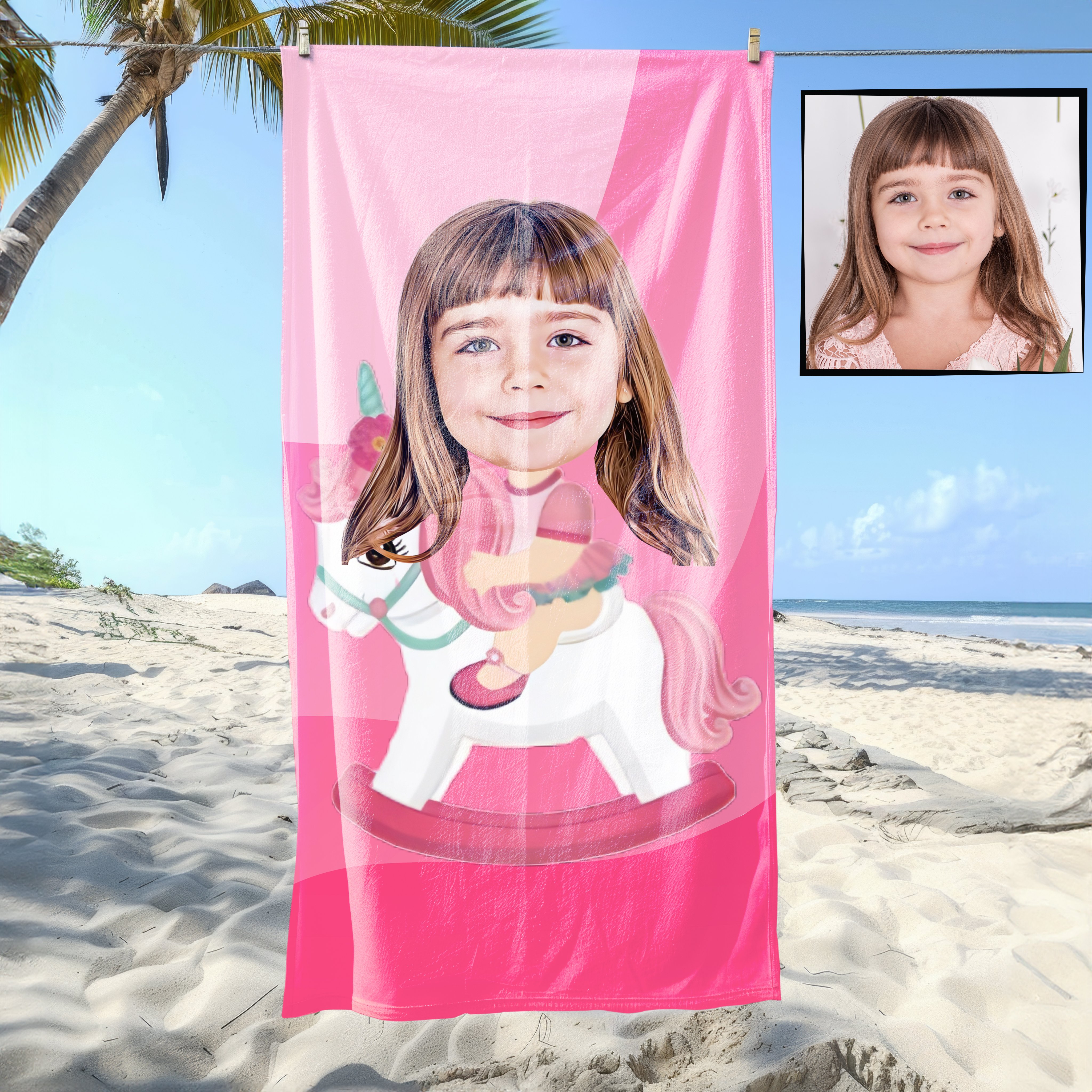 eJOYA Kişiye Özel Karikatür Fotoğraflı Barbie Plaj ve Banyo Havlusu 115677