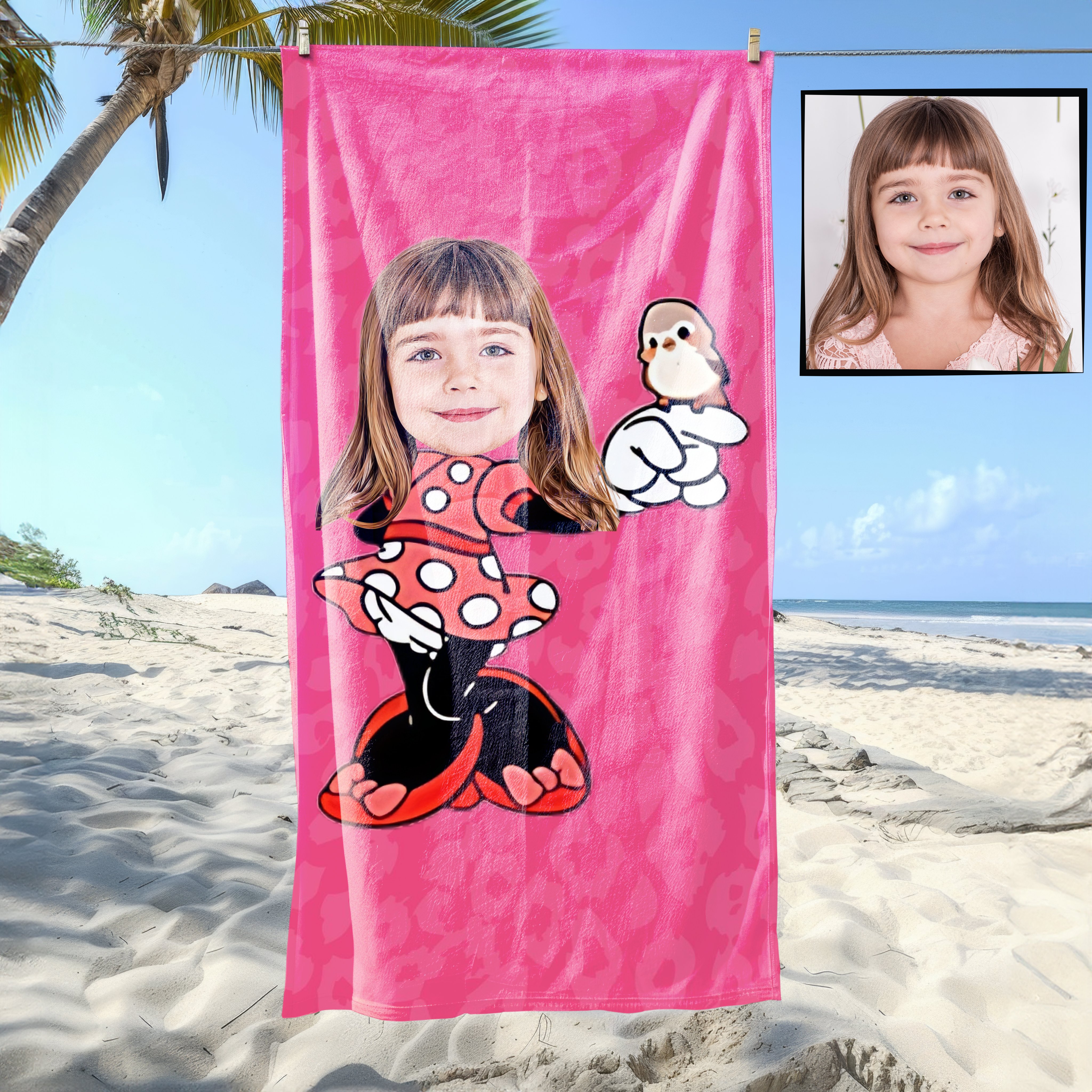 eJOYA Kişiye Özel Karikatür Fotoğraflı Minnie Mouse Plaj ve Banyo Havlusu 115680