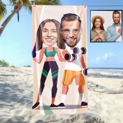 eJOYA Kişiye Özel Karikatür Fotoğraflı Sporcu Çift Plaj Ve Spor Havlusu 115077
