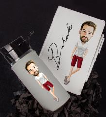 eJOYA Kişiye Özel Karikatür Tasarım Defter Kalem Ve Matara Hediye Seti 96450