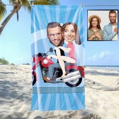 eJOYA Kişiye Özel Karikatür Fotoğraflı Motorcu Çift Plaj Ve Spor Havlusu 115079